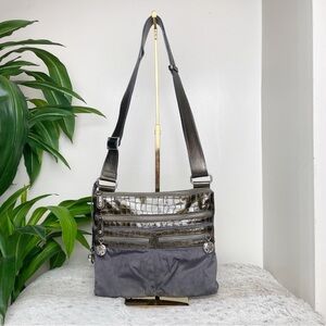 Brighton crossbody nylon & patent Croc embossed leather crossbody bag